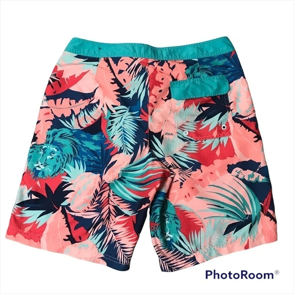 AMERICAN EAGLE / Men’s Lion/Jungle Tropical Print Swim Board Shorts Size M